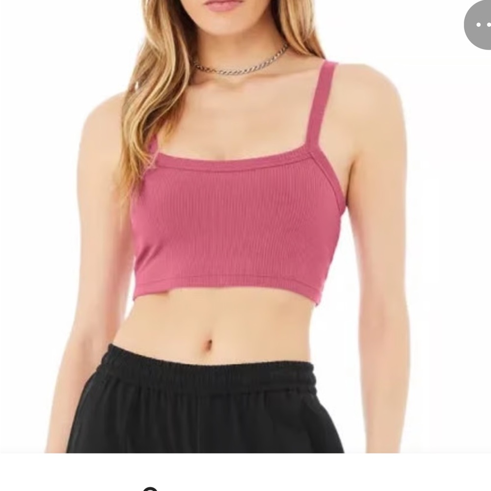 ALO Yoga Ribbed Square-Neck Crop Tank - Rose Pink